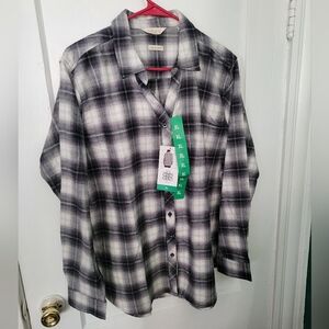 Original Weatherproof Vintage women's flannel lightweight shirt tops XL Black